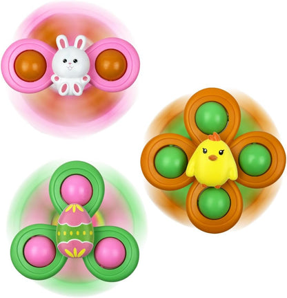 Jofan 3 Pack Easter Suction Cup Spinner Toys for Baby Toddlers Kids Easter Basket Stuffers Gifts