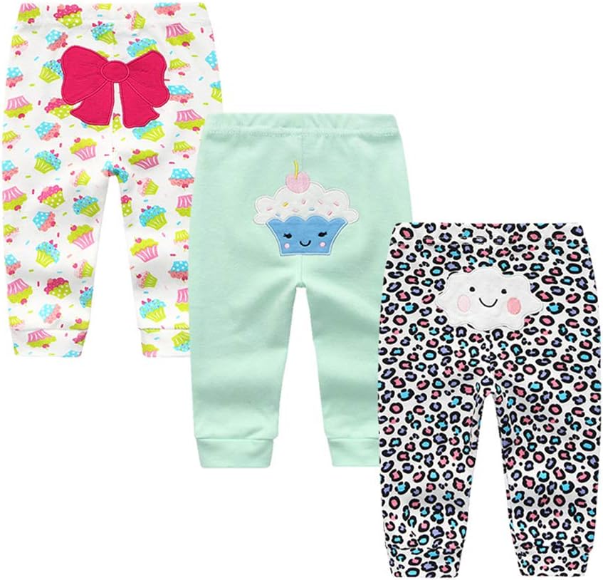 Unisex Newborn Baby Cotton 4-Pack Pants Embroidery Pringting Casual Leggings 0-24 Months for Boys