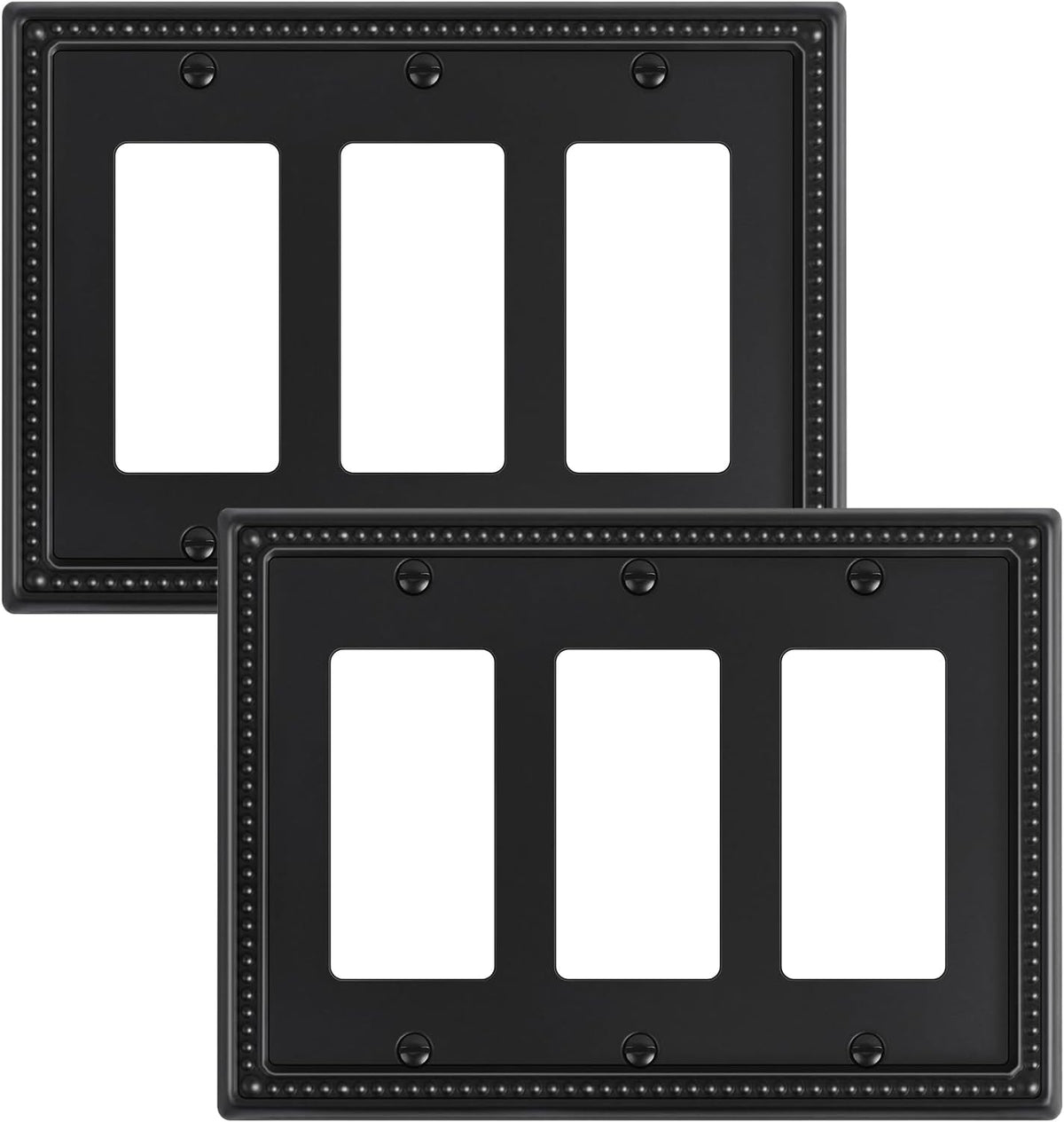 2-Pack Triple Decorator Outlet Cover Plate, Black Pearls Decorative Switch Plates and Outlet