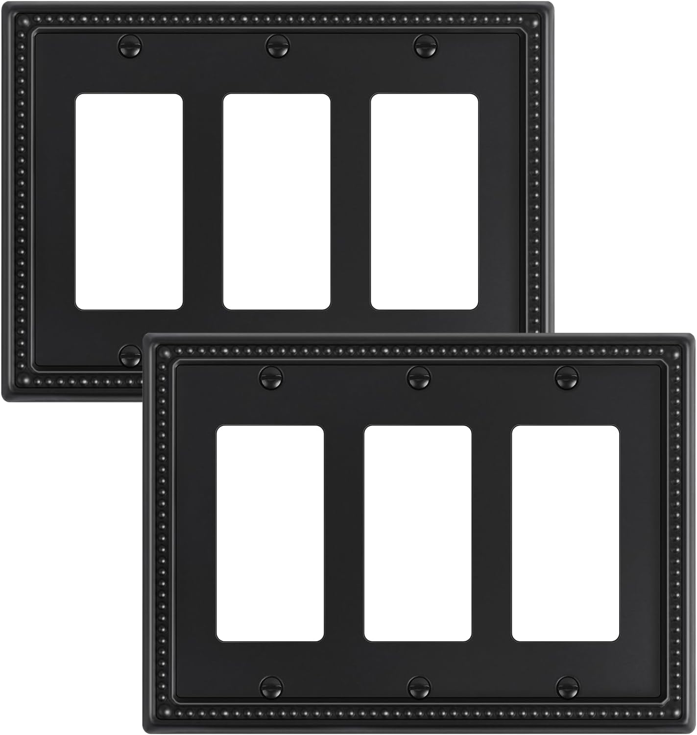 2-Pack Triple Decorator Outlet Cover Plate, Black Pearls Decorative Switch Plates and Outlet
