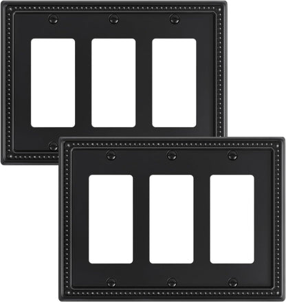 2-Pack Triple Decorator Outlet Cover Plate, Black Pearls Decorative Switch Plates and Outlet