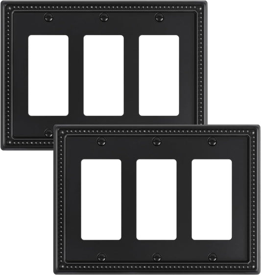 2-Pack Triple Decorator Outlet Cover Plate, Black Pearls Decorative Switch Plates and Outlet