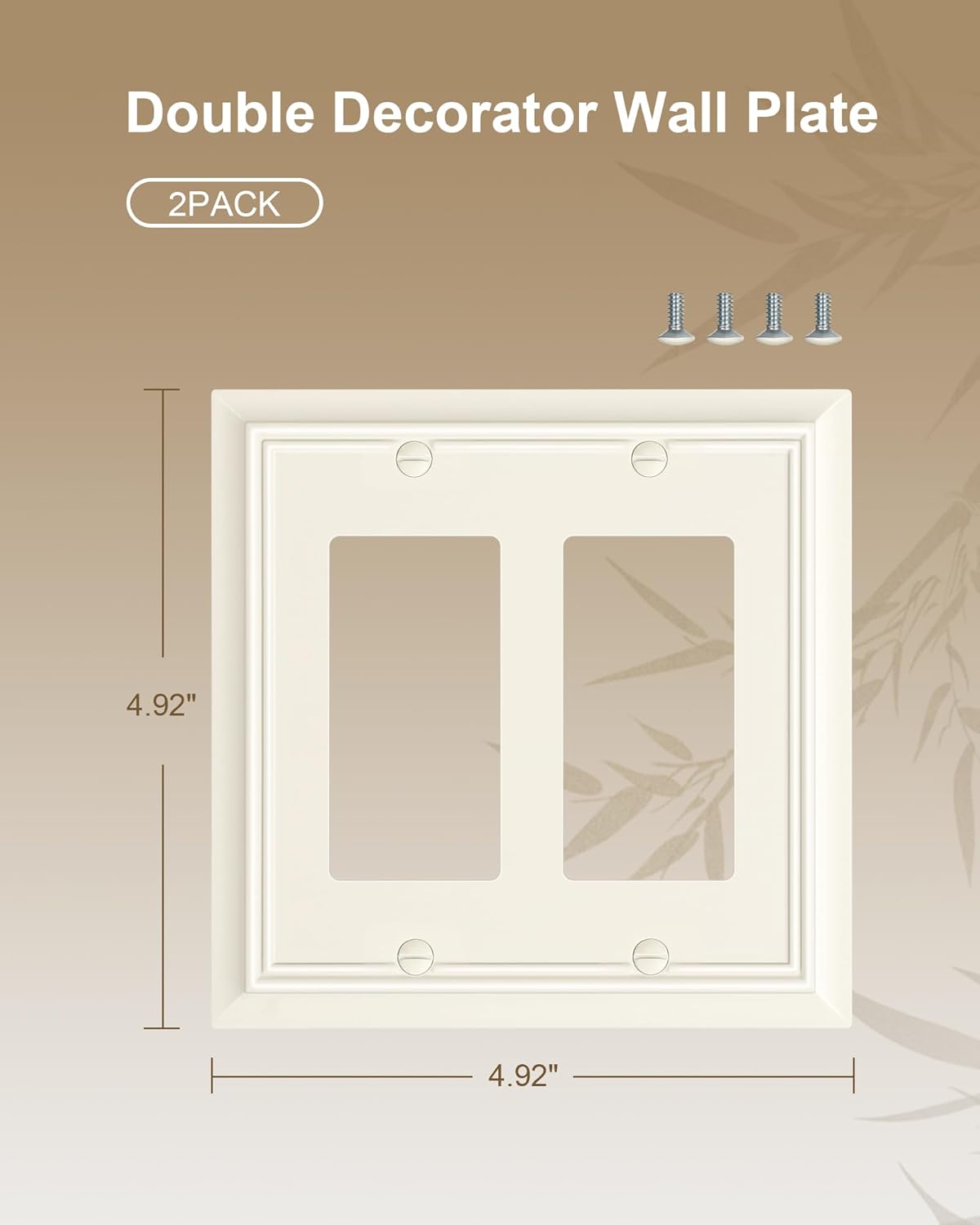 2-Pack Decorative Double Decorator Outlet Cover Plate, Light Almond Durable Natural Bamboo Fiber