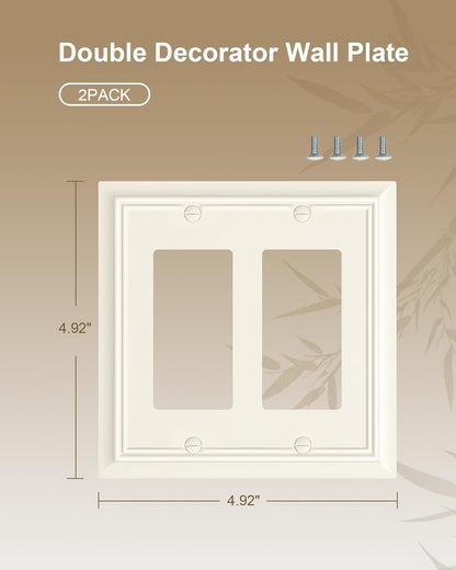 2-Pack Decorative Double Decorator Outlet Cover Plate, Light Almond Durable Natural Bamboo Fiber