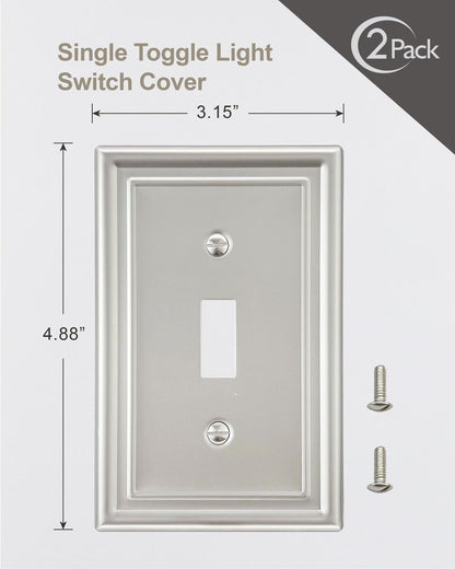 2-Pack Single Toggle Wall Plate, Metal Light Switch Cover, Satin Nickel Switch Plate Cover
