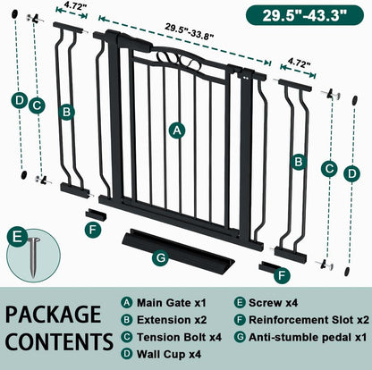 Fairy Baby 29.5"-43.7" Extra Wide Baby Gate for Dog, Pressure Mounted Pet Gate for Stairs &