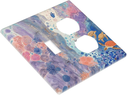 Turtle Coral Fish Watercolor Colorful Underwater World Wallplates 1 Toggle 1 Duplex Switch Plate