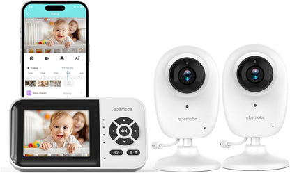 ebemate WiFi Video Baby Monitor with 2 Camera,2.8" Display with 1500Ft Long Range,WiFi On/Off,1080P