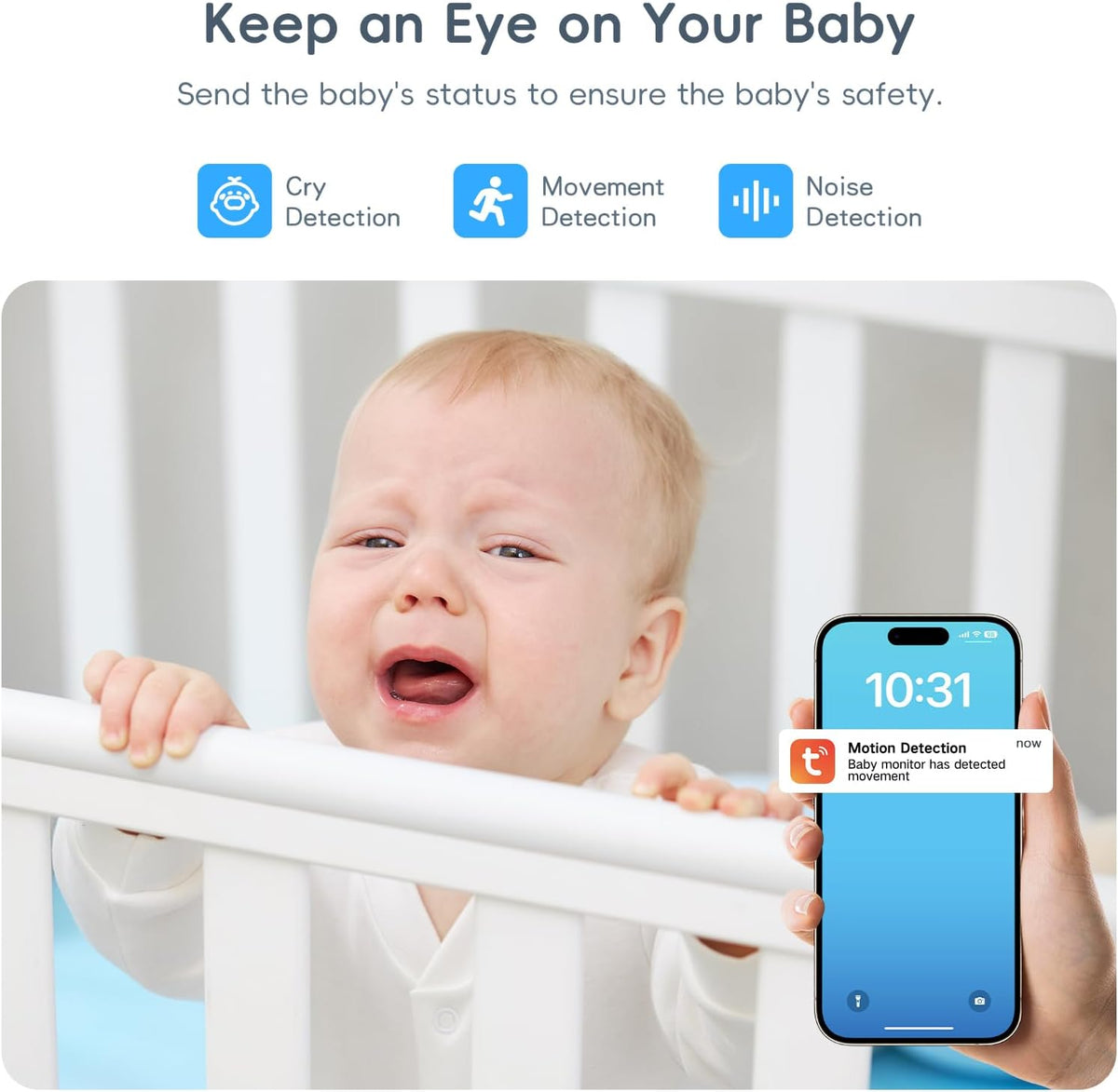Baby Monitor with Camera and Audio, 2K HD Smart Video Baby Camera WiFi 5" Screen, Night Vision