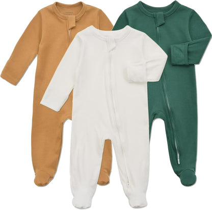 Aablexema Baby Footie Pajama with Mitten Cuffs, Double Zipper Infant Cotton clothes Sleeper Pjs