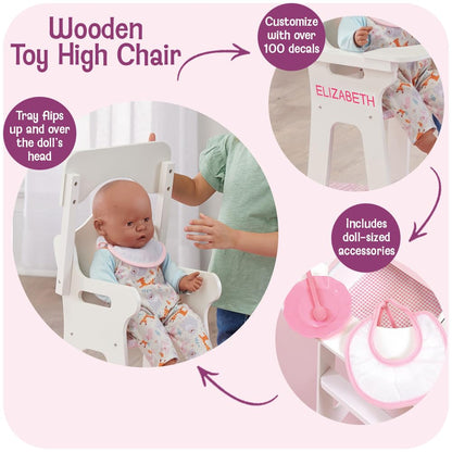 Badger Basket Wooden Baby Doll High Chair with Tray & Bib - White/Pink