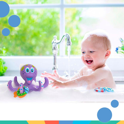 Nuby Floating Octopus with 3 Hoopla Rings - Baby & Toddler Bath Toy - No Hole Design Keeps Moisture
