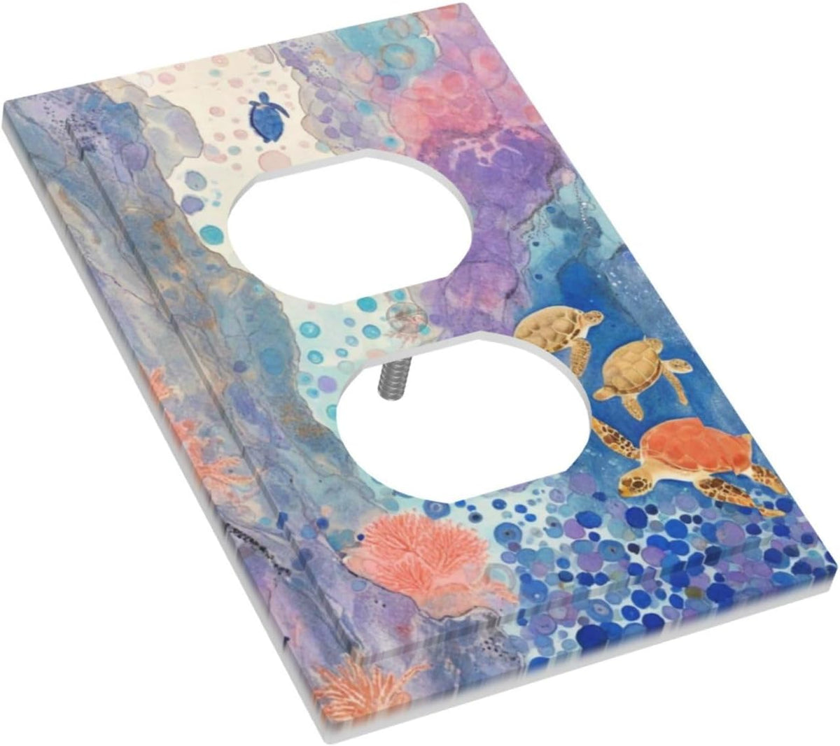 Turtle Coral Fish Watercolor Colorful Underwater World Outlet Covers 1 Gang Duplex Light Switch