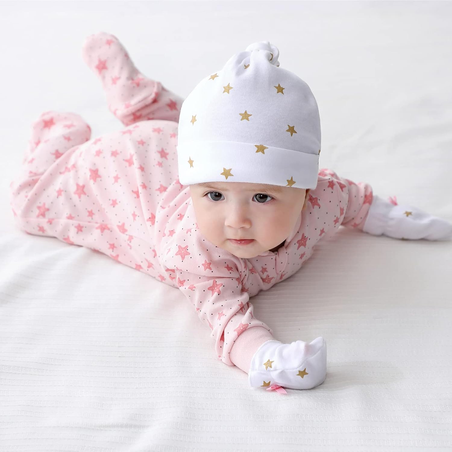 Baby Hat and Mittens Set Newborn Baby Hats Caps for Baby Boys Girls 0-6 Months 100% Cotton