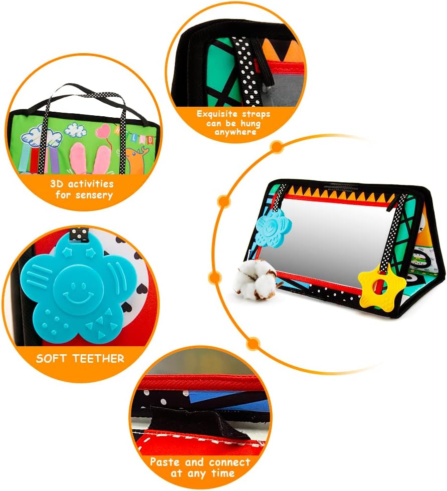 beetoy Tummy Time Baby Mirror Toys with Black and White Pattern, High Contrast 3D Activity Play