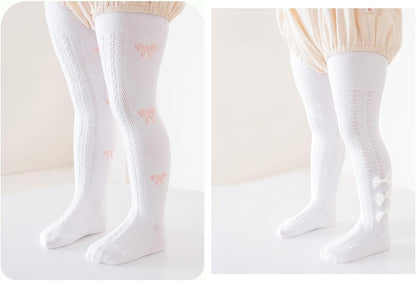 CHUNG Baby Girls Cotton Tights Thin Hollowed Summer with Bowknot Mesh Lace Fashion Toddler Footed