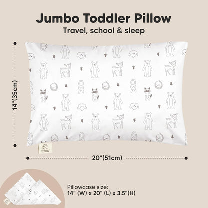 KeaBabies Toddler Pillow with Pillowcase, Jumbo 14X20 - Soft Organic Cotton Toddler Pillows for