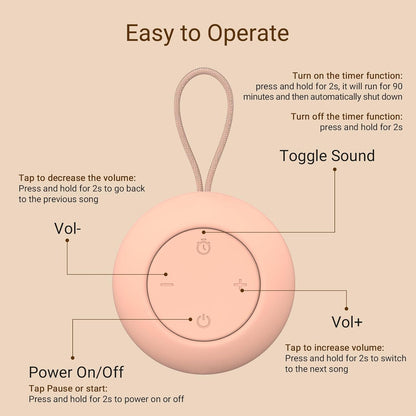 Portable Baby Sound Machine [White Noise for Babies Kids Adults][Sleep Soother][Timer Function][12