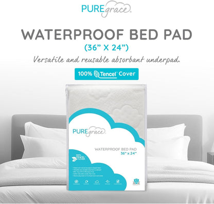 PUREgrace Tencel Waterproof Bed Pad - (36” x 24”) Washable and Reusable for Incontinence and Potty