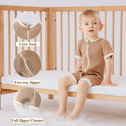 Bafeicao Unisex Baby Boy Girl 2 Pack Rompers Short Sleeve 2 Way Zipper One Piece Jumpsuits Clothes