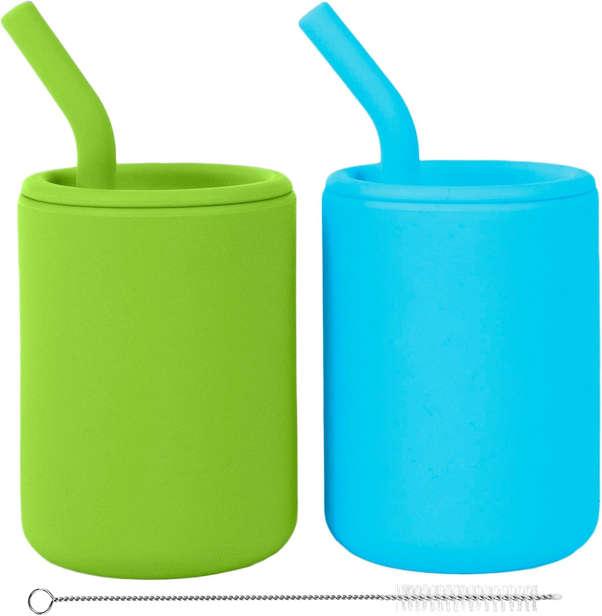 WeeSprout Silicone Baby Cups With Straws and Lids, 4 & 8 oz Options, Set of 2, Food Grade Toddler