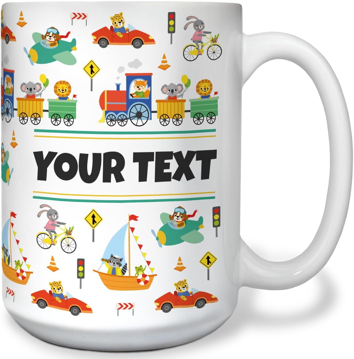 Personalized Mug for Kids - Vehicles - Custom Name/Text, Ceramic Hot Chocolate/Cocoa/Coffee Cup for
