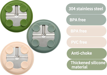 3Pack Sainless Steel Kids Plates with Suction, 8.1” Divided Toddler Baby Plates with Removable
