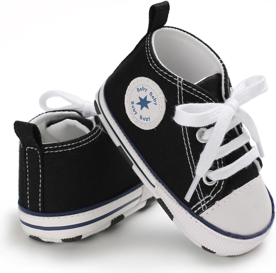 Unisex Baby Girls Boys Canvas High-top Shoes, Newborn Infant Anti-Slip Soft Sole Frist Walking