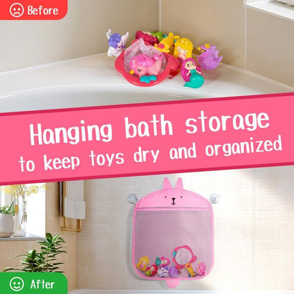 No Hole Bath Toys for Kids Ages 1-3, 8 Pcs Girl Bath Toys with Storage and Net, Sealed & Squeezable