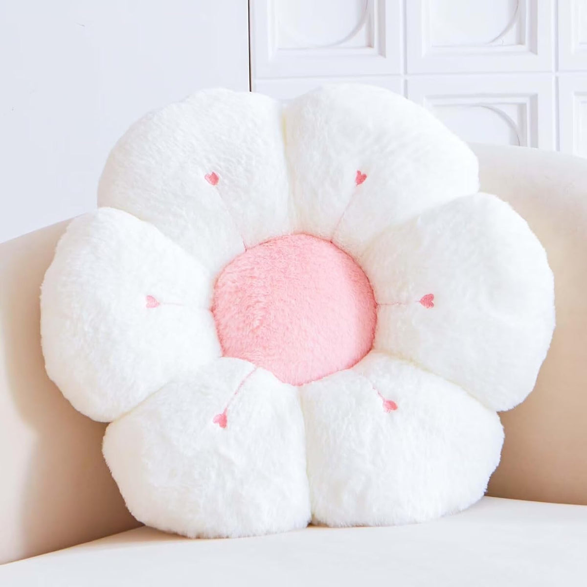 Flower Pillow, Cute Flower Shaped Decorative Pillow, Soft Rabbit Fur Daisy Pillow Home Decor Floor