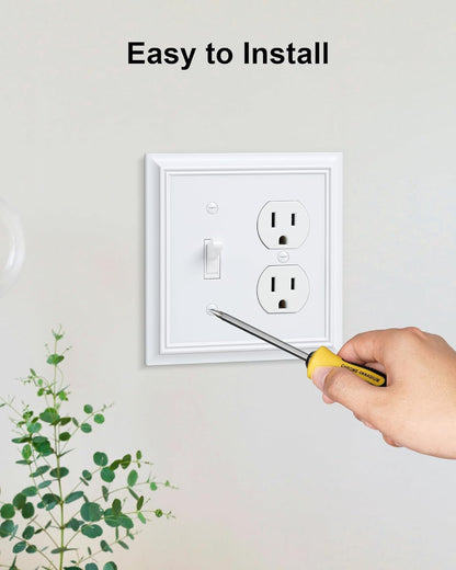 2-Pack Combo Toggle/Duplex Light Switch Cover Plate, Pure White Outlet Cover Plate, Natural Bamboo