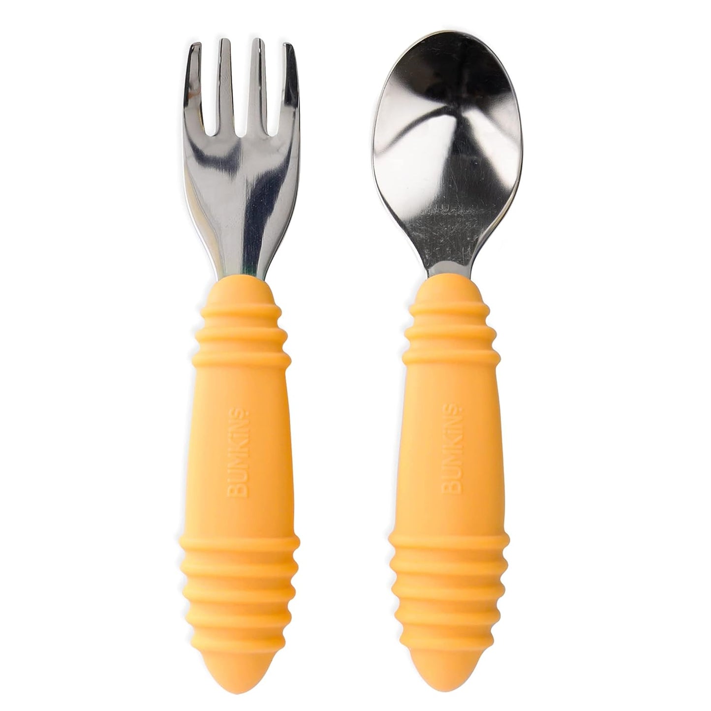 Bumkins Toddler Utensils, Kids Size Fork and Spoon Set, Silicone and Stainless-Steel Training