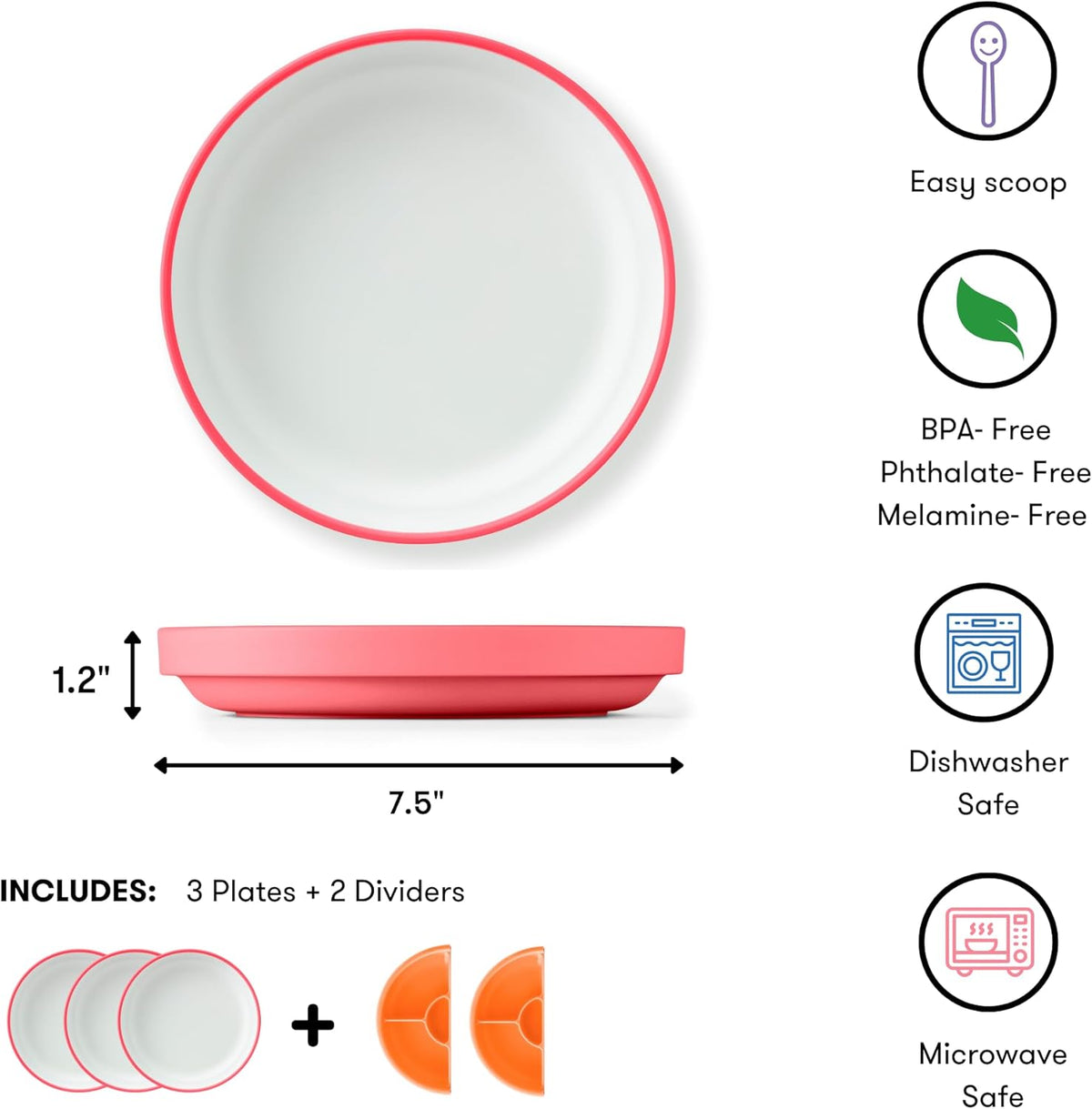 Omie® Easy Scoop Plates for Kids | Unique Design Helps Food Fall into the Spoon, Not on the Table |
