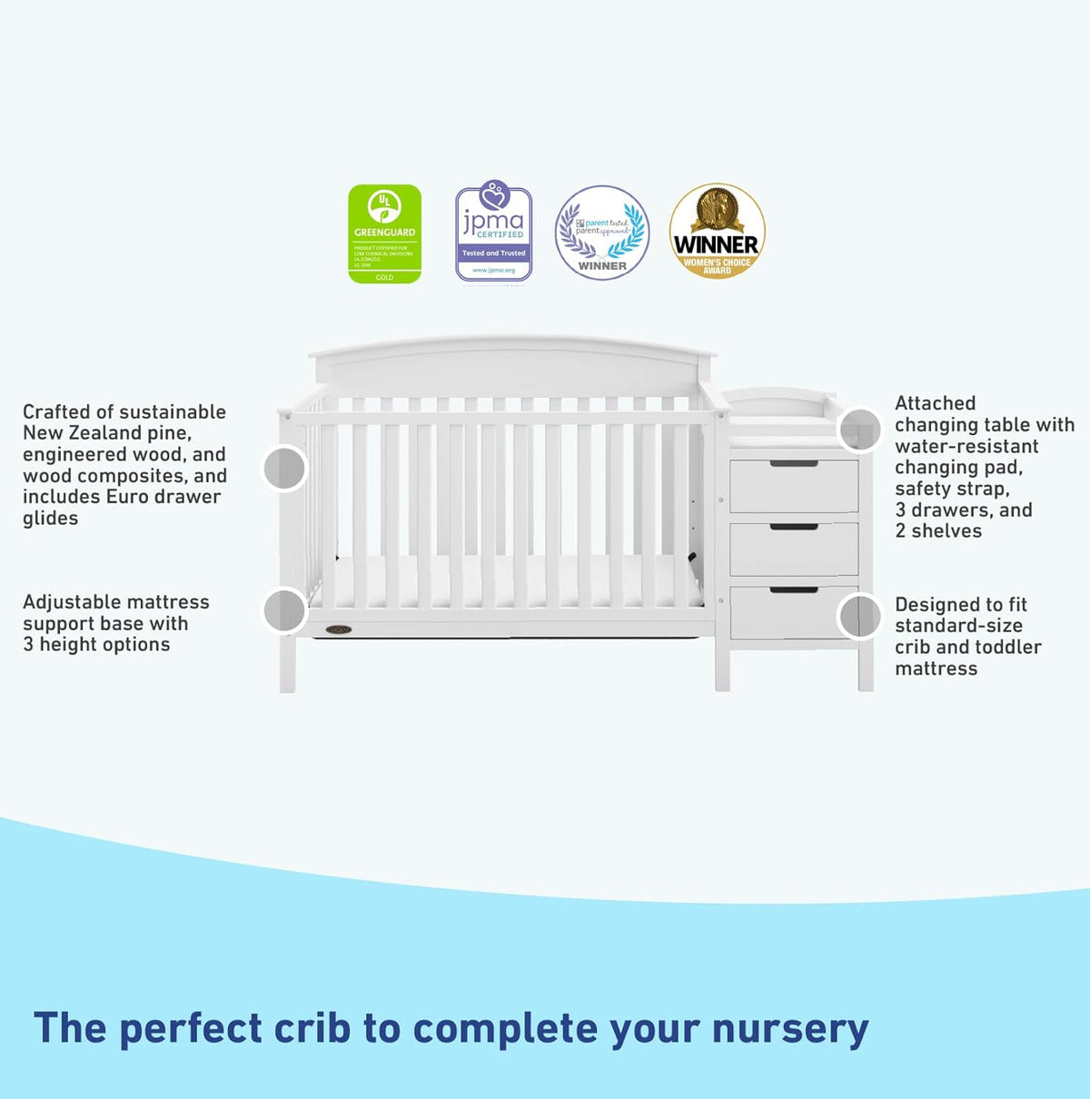 Graco Benton 5-in-1 Convertible Crib and Changer (White) – Crib and Changing -Table Combo, Includes