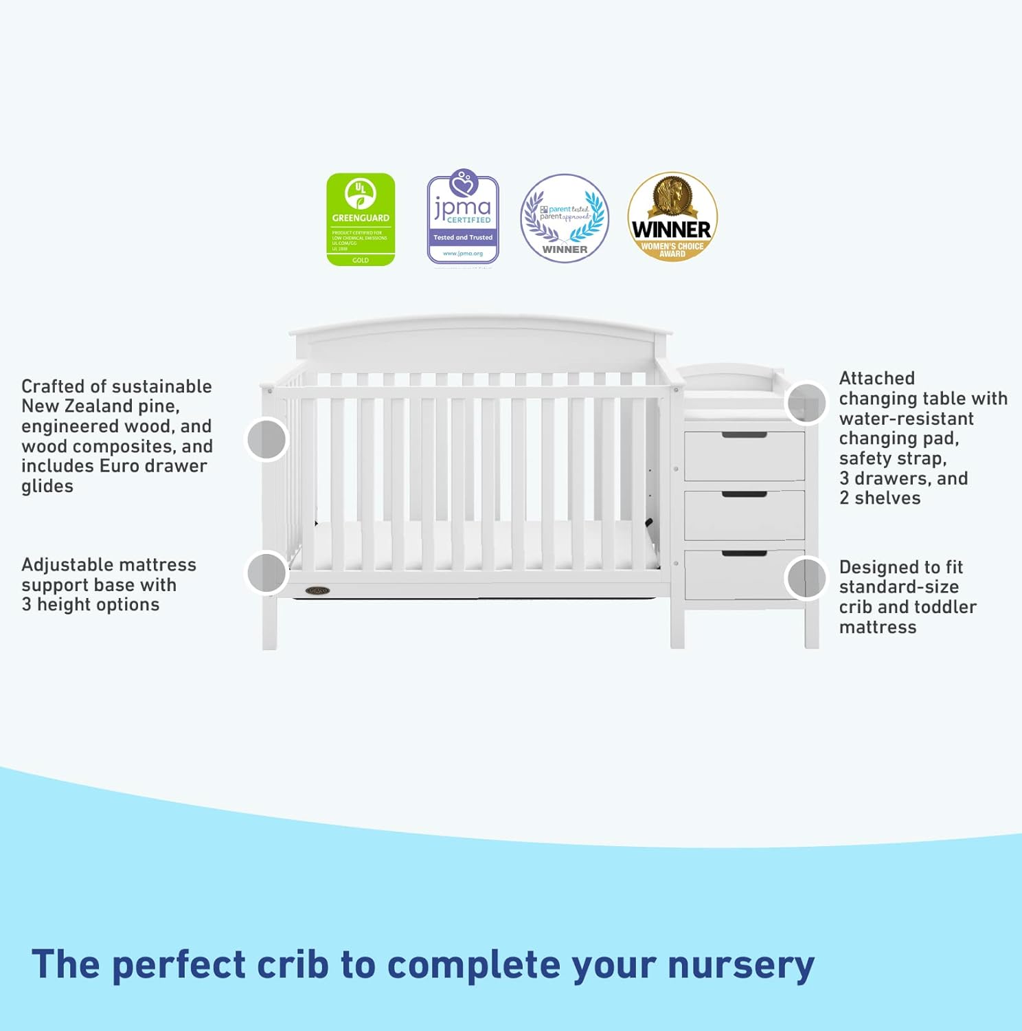 Graco Benton 5-in-1 Convertible Crib and Changer (White) – Crib and Changing -Table Combo, Includes