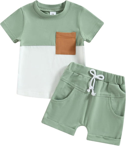 fhutpw Baby Toddler Boy Clothes Summer Outfits 6 12 18 24 Months Patchwork Short Sleeve T Shirt &