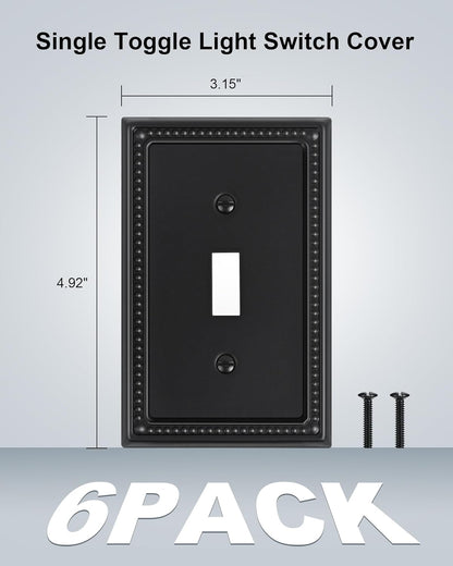 6-Pack Single Toggle Light Switch Cover Plate, Pearls Decorative Switch Plate Covers, Black 1 Gang