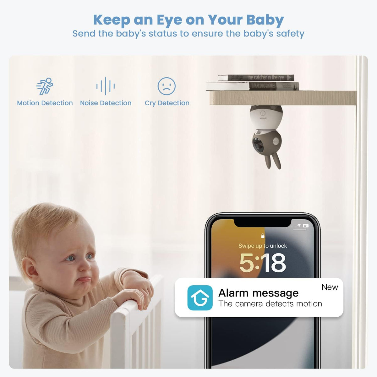 ieGeek 2K Split-Screen Baby Monitor, 5" Audio Baby Monitor with 2 Cameras, WiFi Smartphone Video