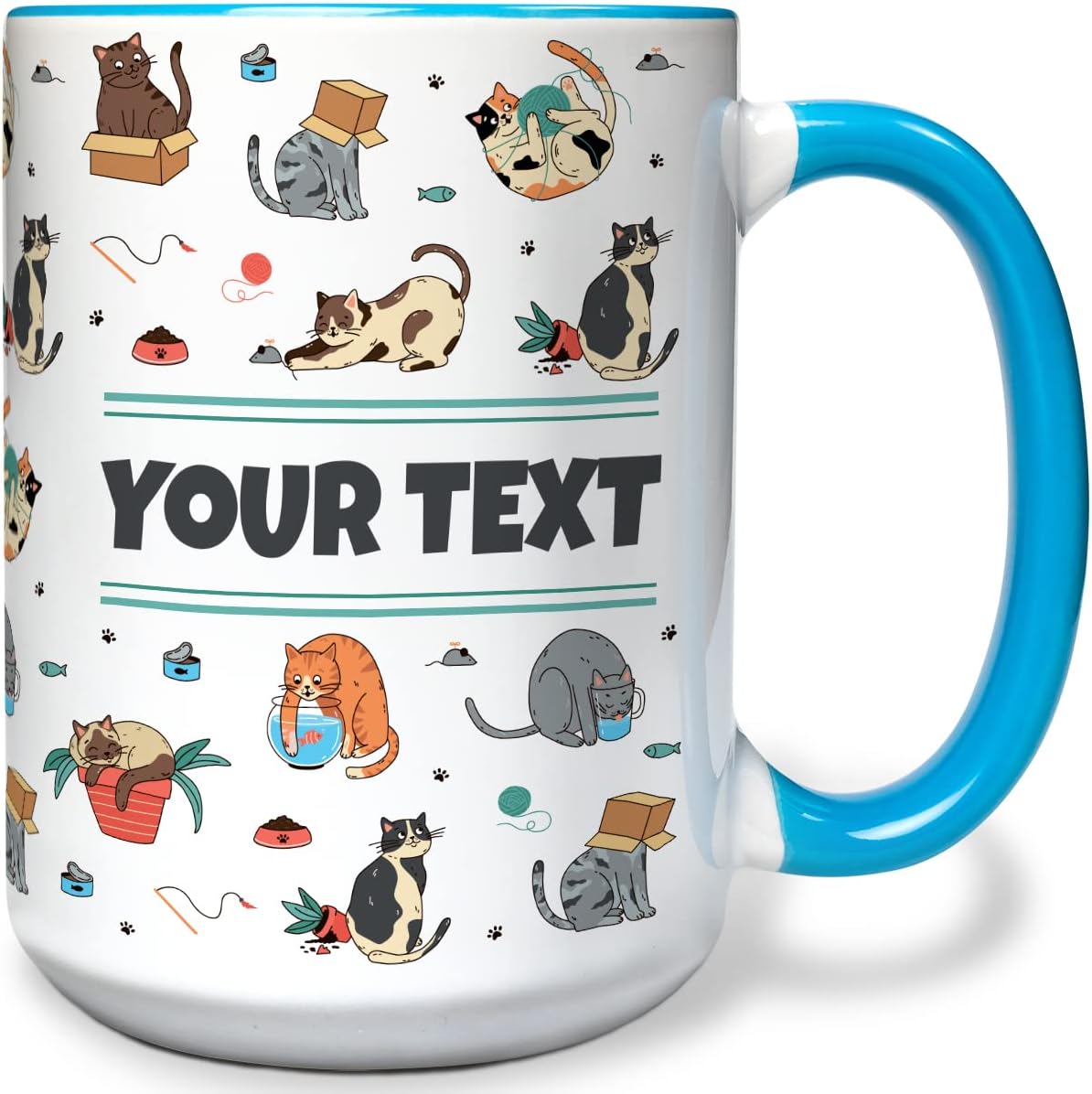 Personalized Mug for Kids - Cats - Custom Name/Text, Ceramic Hot Chocolate/Cocoa/Coffee Cup for