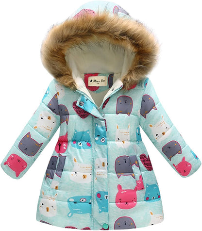 Miss Bei Girl's Winter Coat Jacket Hooded Kids Toddler Flower Print Parka Outwear Warm Cotton