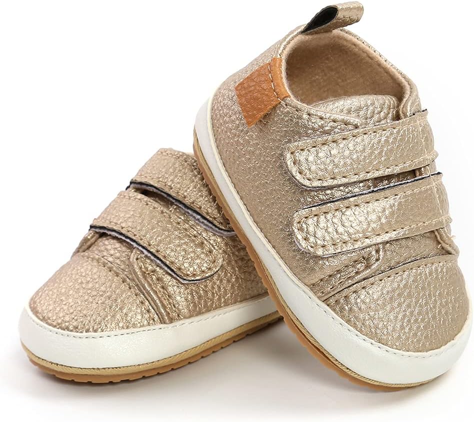 SOFMUO Baby Boys Girls High Top Ankle PU Leather Sneakers Soft Rubber Sole Infant Moccasins Newborn