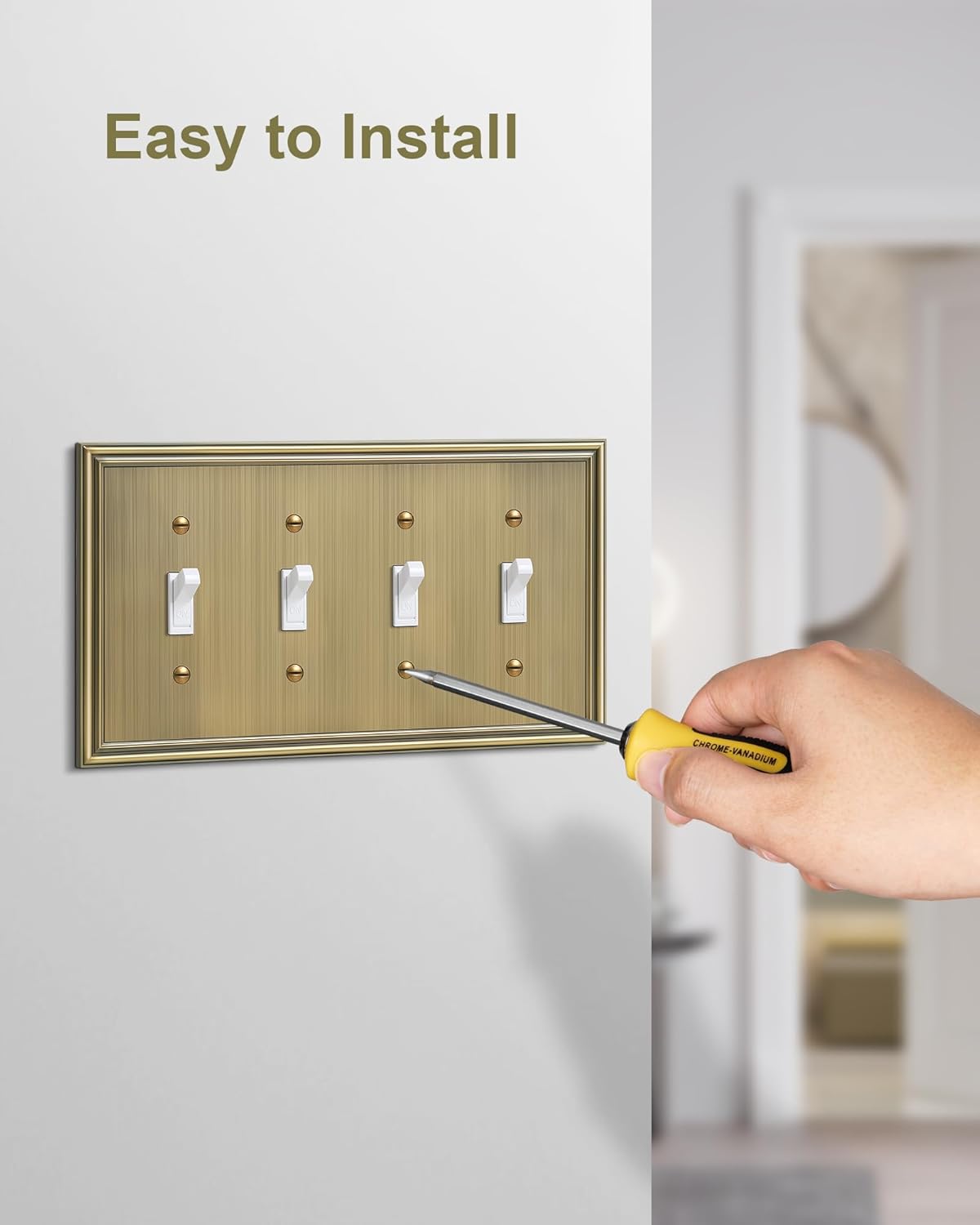 2-Pack Quad Toggle Light Switch Cover Plate, Durable Zinc Alloy Decorative Switch Plate Covers