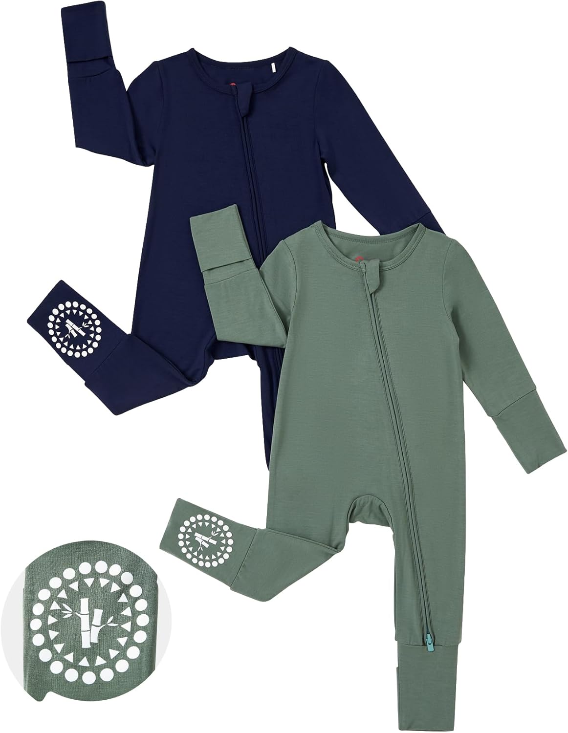 PATPAT Baby Footies Boys Girls - Bamboo Viscose - Zipper & Non-Slip Soles Romper Mitten - Footed &