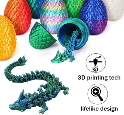 Cessfle 3D Printed Dragon in Egg, Crystal Dragon Eggs with Dragon Inside, Full Articulated Dragon