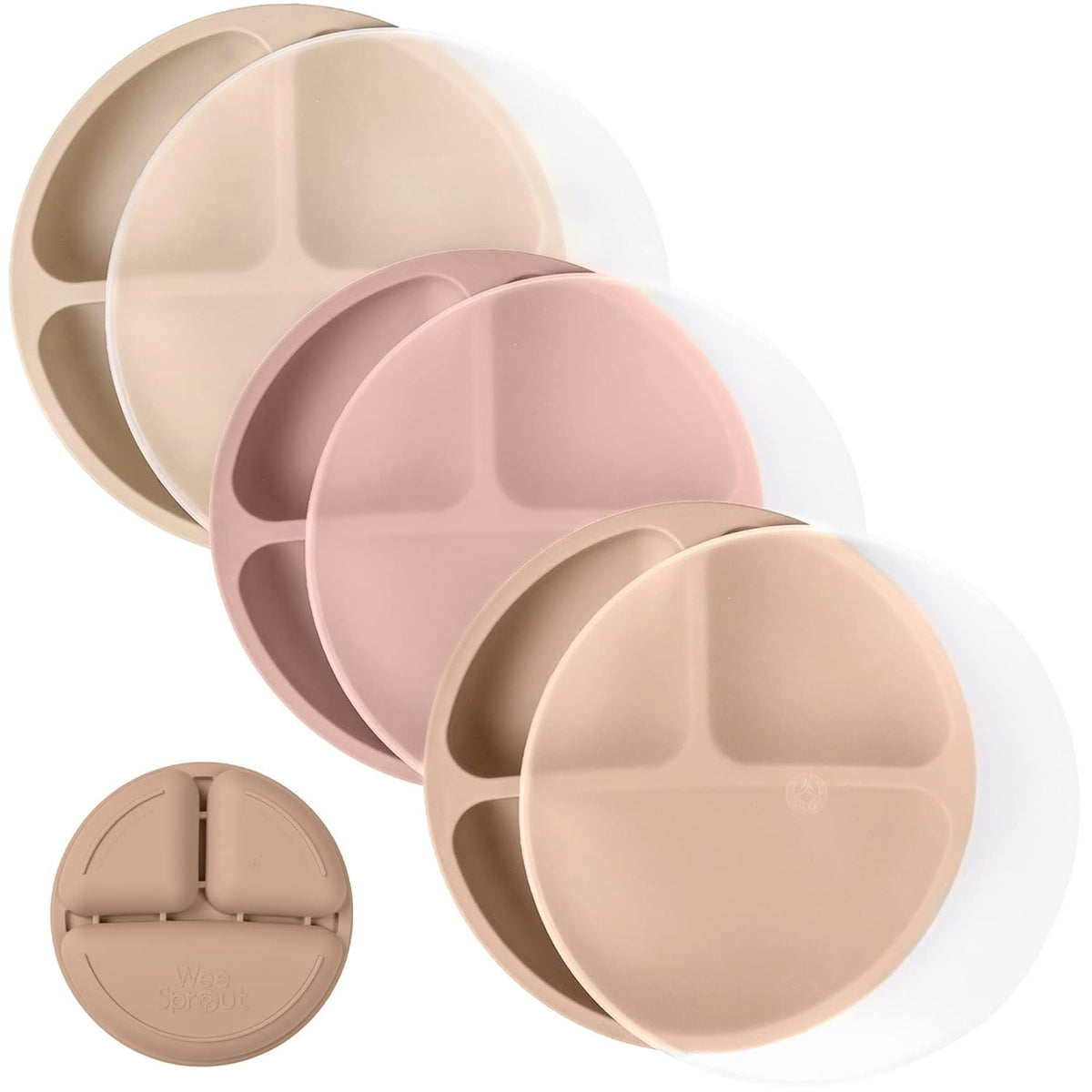 WeeSprout Silicone Plates with Lids for Babies & Toddlers (3 Pack) 100% Food-Grade Dishes for Self