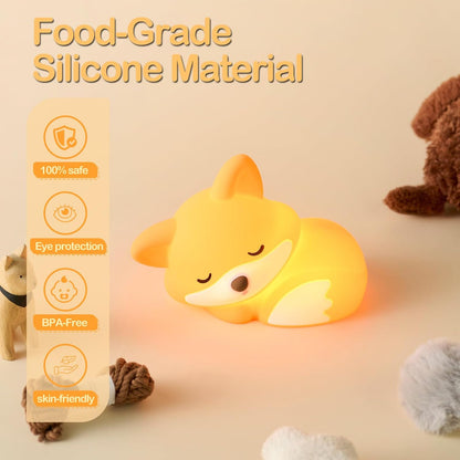 ATSUI Fox Night Light, LED Squishy Novelty Animal Lamp, Food Grade Silicone, 2 Level Dimmable