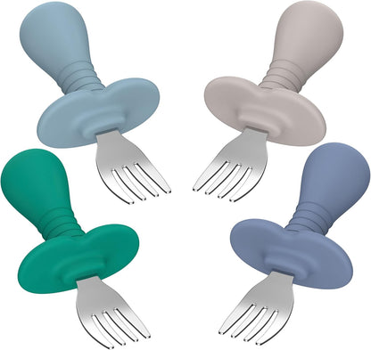 4Pcs Toddler Forks Baby Forks Set - Self-Feeding Utensils with Soft-Silicone Handles, 18/8