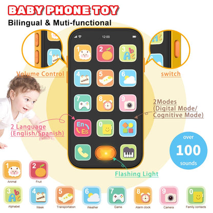 Baby Phone TV Remote Toy Set with Music Light for 6+ Months, Orange