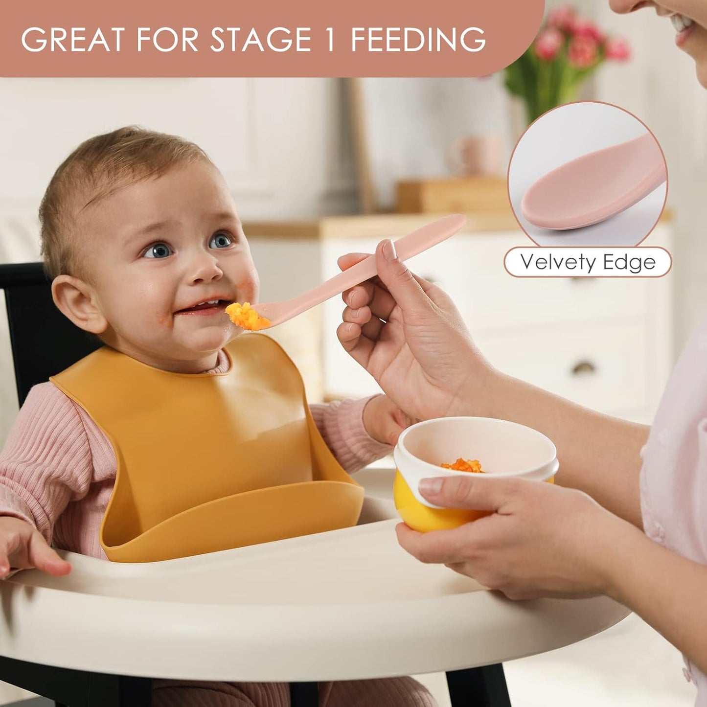 6-Piece Silicone Baby Feeding Spoons, First Stage Infant Spoons, Soft-Tip Easy on Gums I Baby