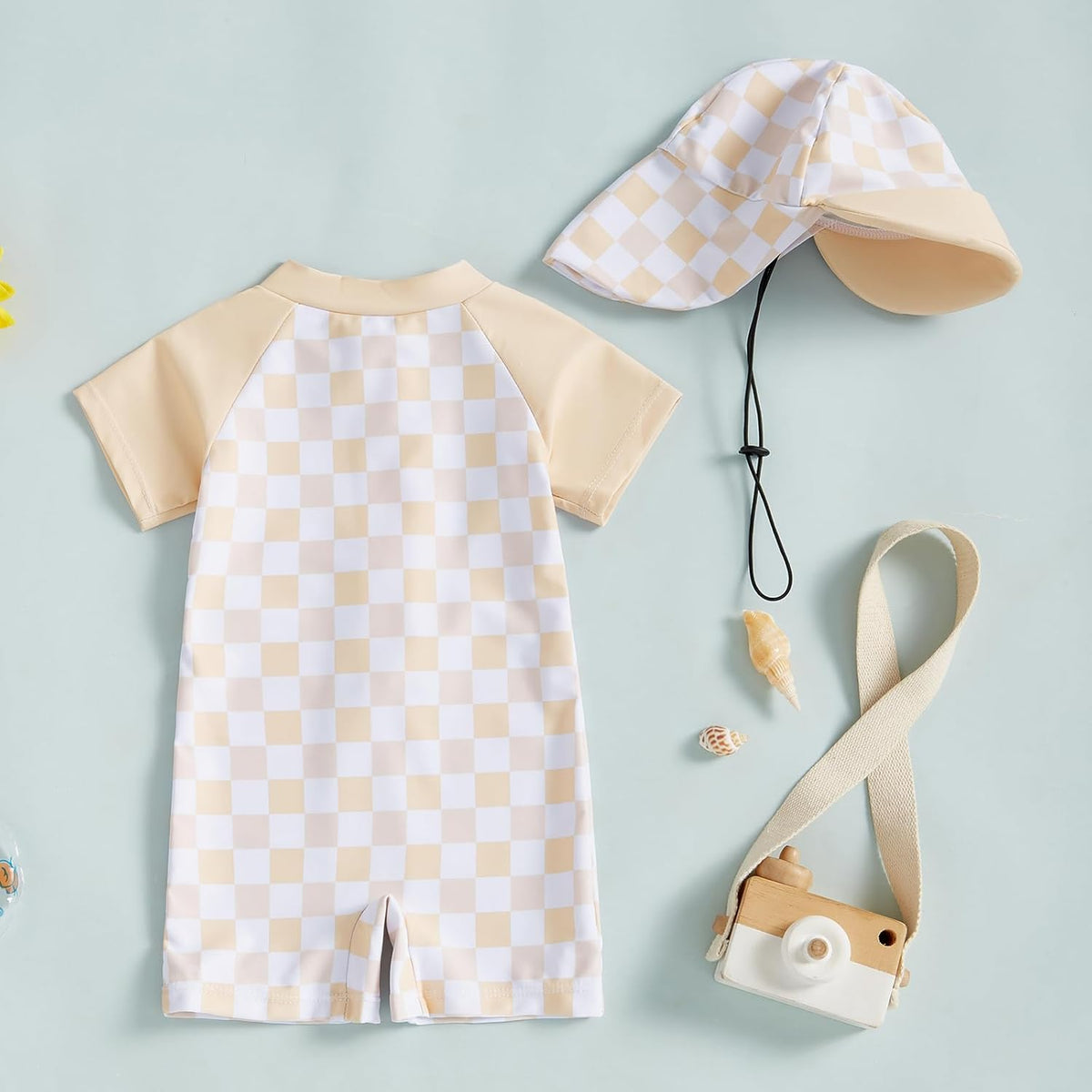 MAYUMMPY Baby Boys Girls Swimwear Casual Zipper One Pieces Rash Guard Swimsuit and Hat Beachwear